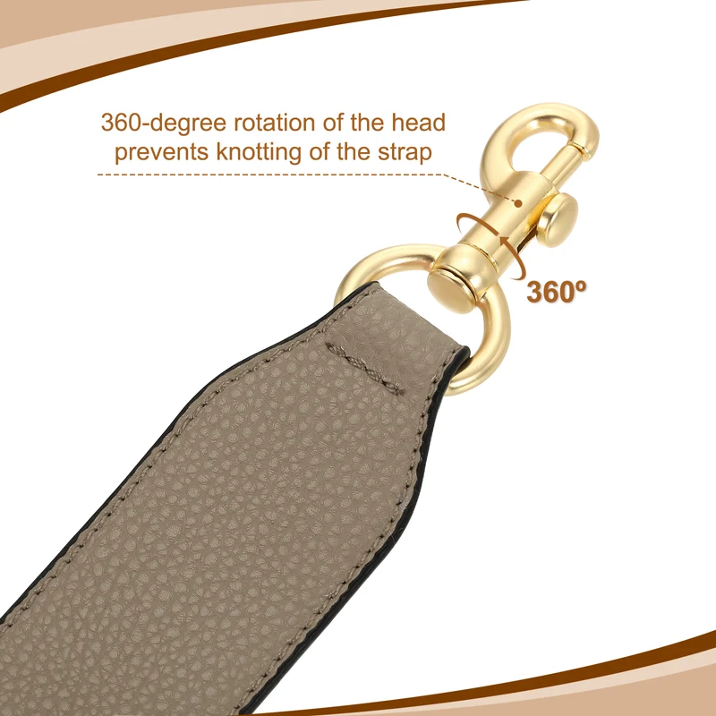 22.83" PU Leather Short Bag Strap with Clasp Dark Khaki Light Gold Buckle