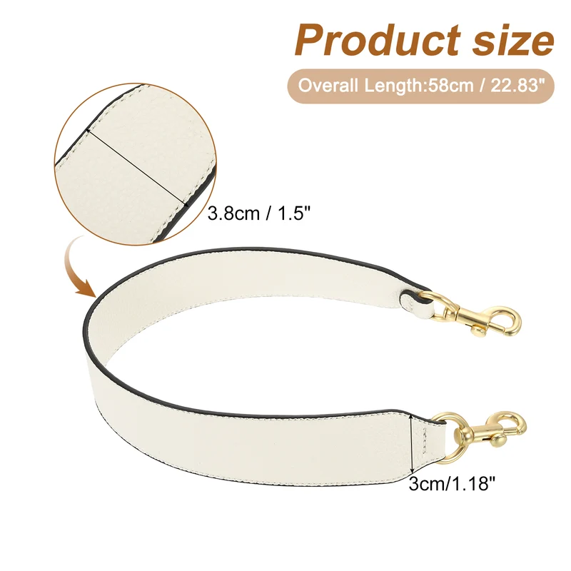 22.83" PU Leather Short Bag Strap with Clasp Beige Light Gold Buckle