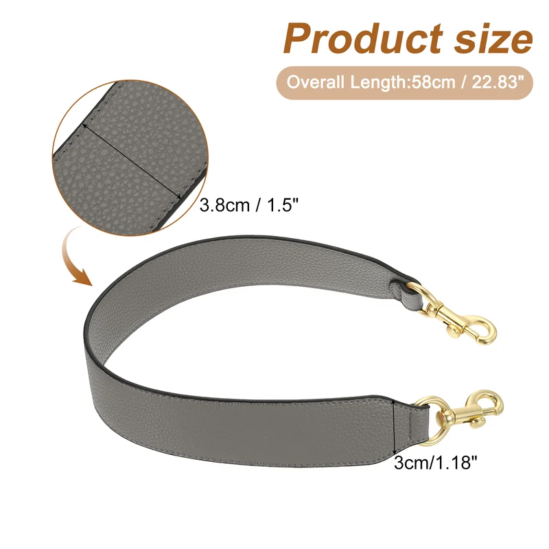 22.83" PU Leather Short Bag Strap with Clasp, Grey, Light Gold Buckle