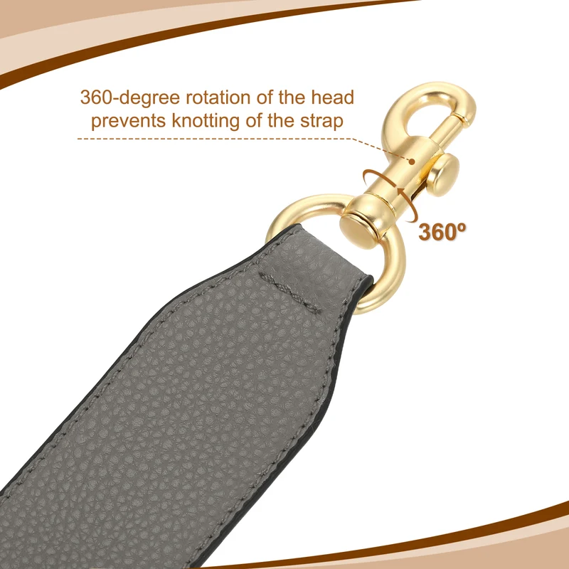 22.83" PU Leather Short Bag Strap with Clasp, Grey, Light Gold Buckle