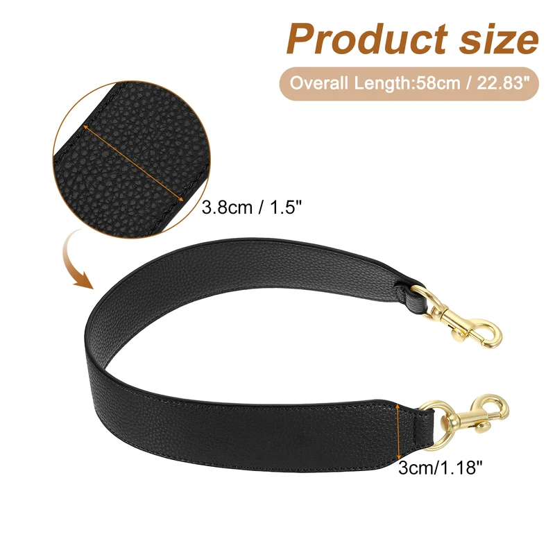 22.83" PU Leather Short Bag Strap with Clasp Black Light Gold Buckle