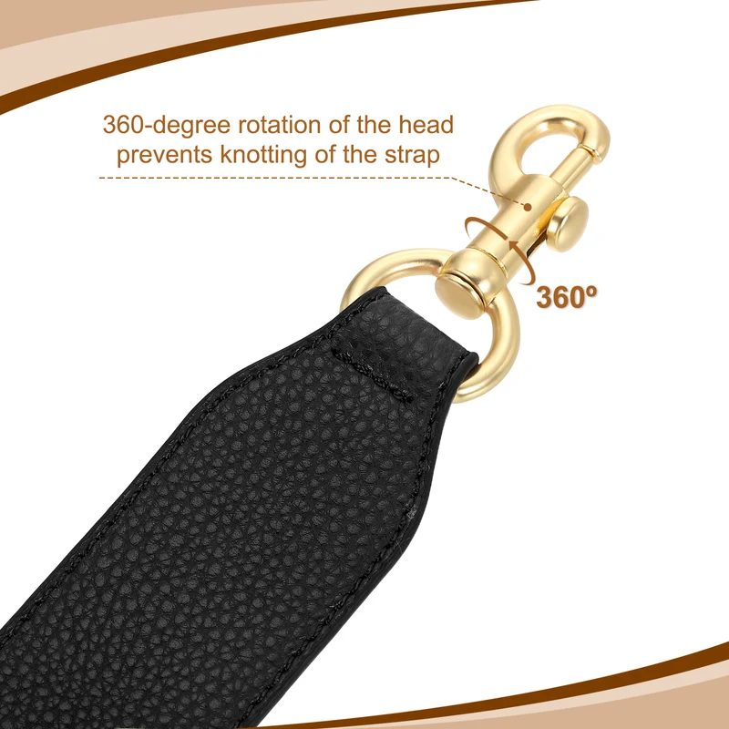 22.83" PU Leather Short Bag Strap with Clasp Black Light Gold Buckle