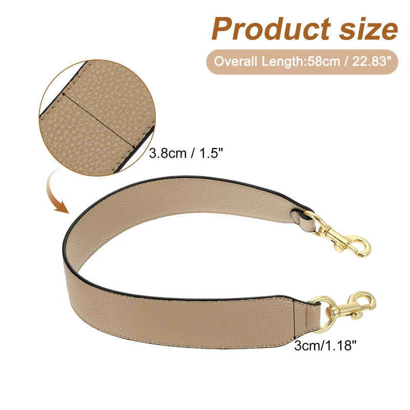 22.83" PU Leather Short Bag Strap with Clasp, Tawny, Light Gold Buckle