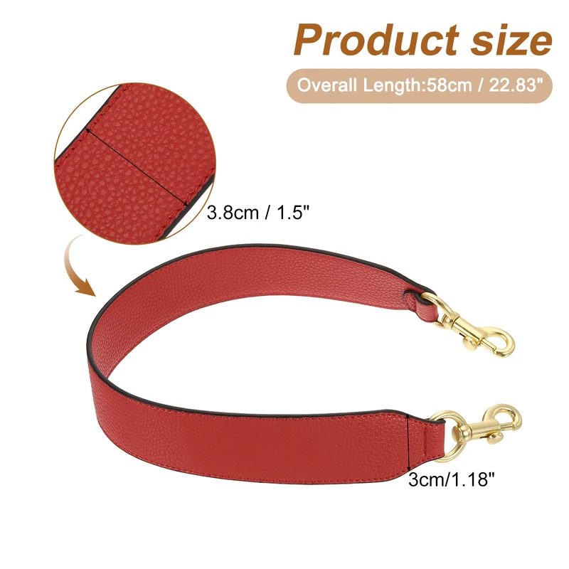 22.83" PU Leather Short Bag Strap with Clasp Red Light Gold Buckle