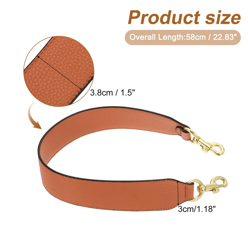 22.83" PU Leather Short Bag Strap with Clasp, Orange, Light Gold Buckle