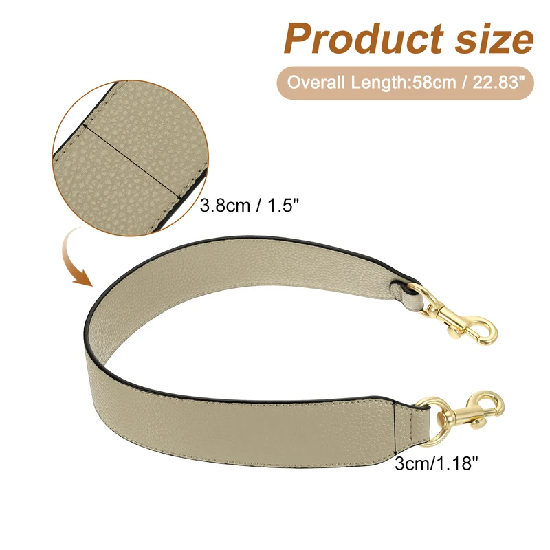 22.83" PU Leather Short Bag Strap with Clasp, Khaki, Light Gold Buckle