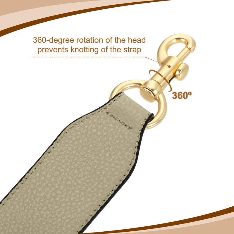 22.83" PU Leather Short Bag Strap with Clasp, Khaki, Light Gold Buckle