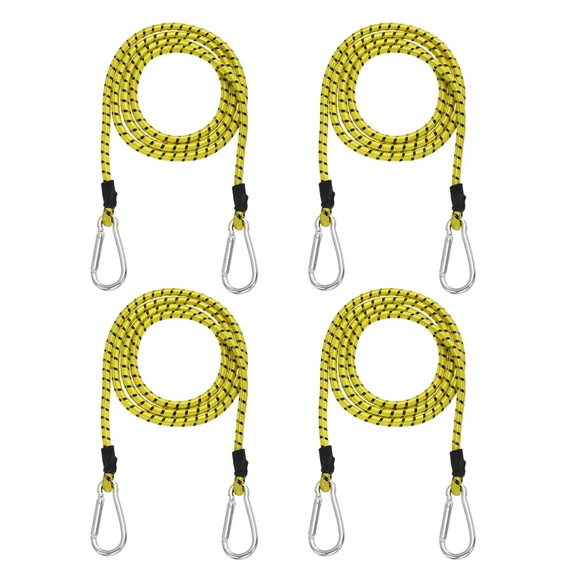 4 Pcs 5ft Elastic Bungee Cords with Carabiners Outdoor Bungee Cords Yellow