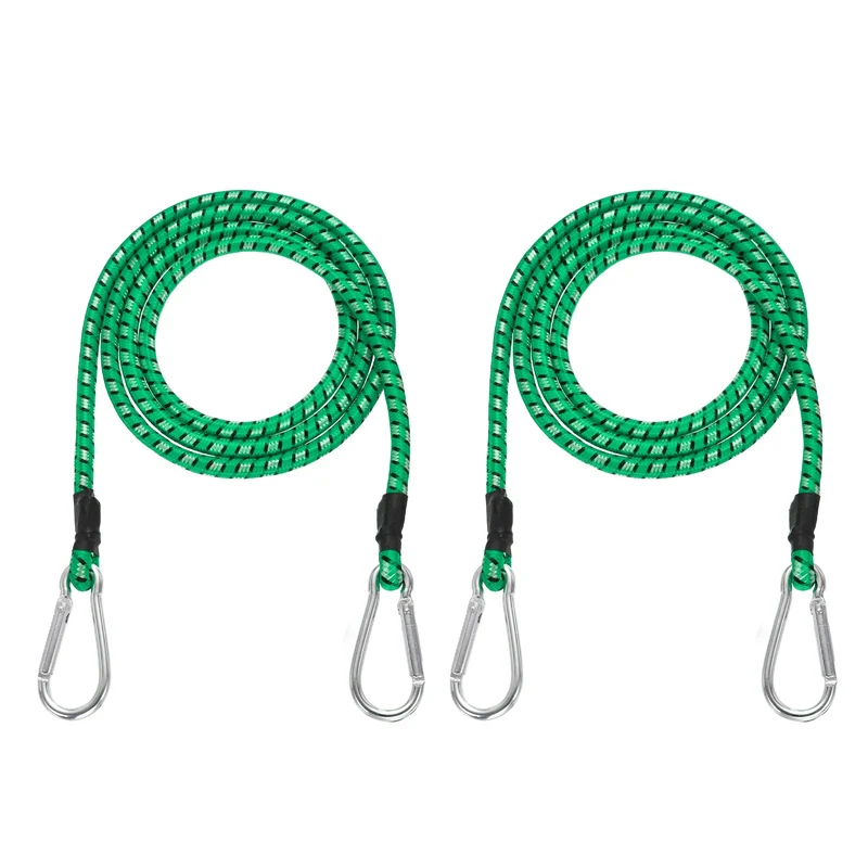 2 Pcs 5ft Elastic Bungee Cords with Carabiners Outdoor Bungee Cords Green