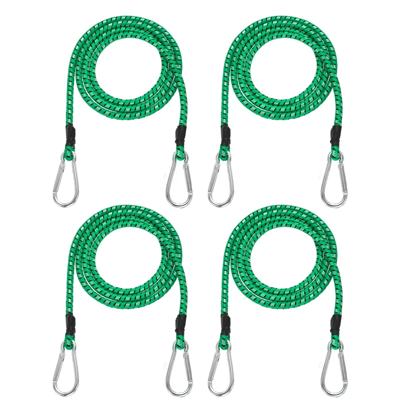 4 Pcs 5ft Elastic Bungee Cords with Carabiners Outdoor Bungee Cords Green