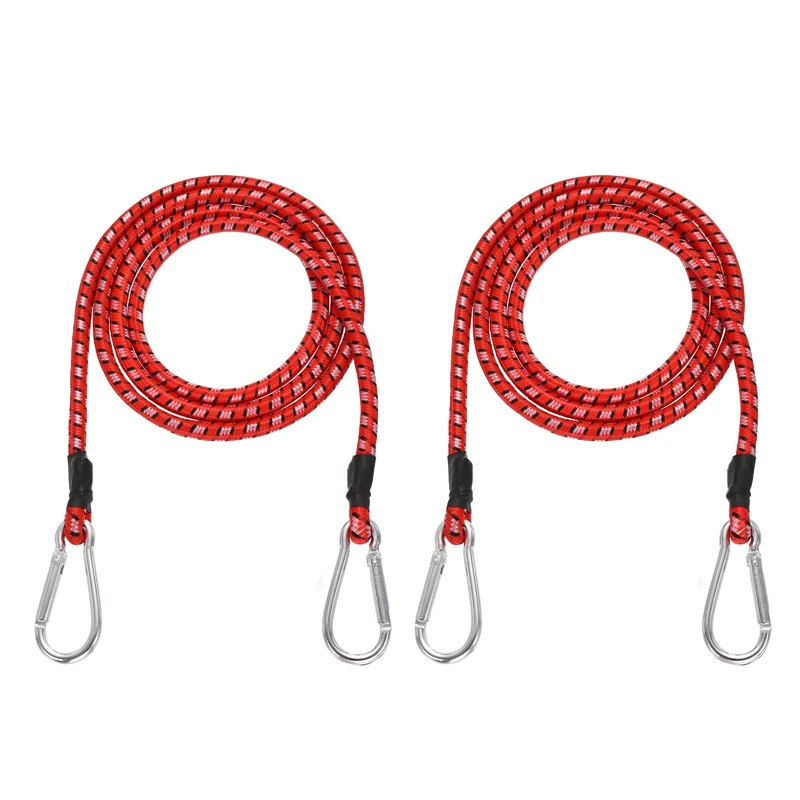2 Pcs 5ft Elastic Bungee Cords with Carabiners Outdoor Bungee Cords Red