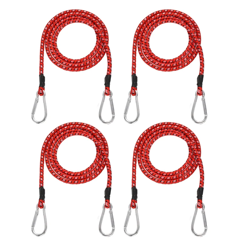 4 Pcs 5ft Elastic Bungee Cords with Carabiners Outdoor Bungee Cords Red