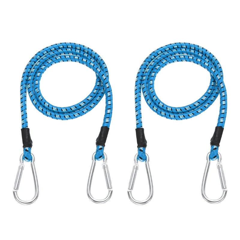 2 Pcs 3.3ft Elastic Bungee Cords with Carabiners Outdoor Bungee Cords Blue