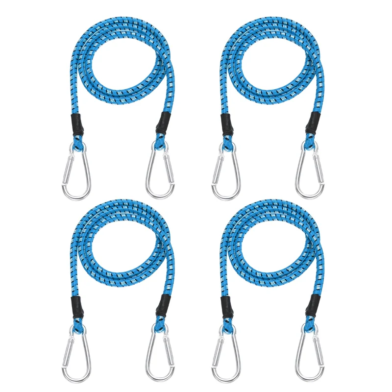 4 Pcs 3.3ft Elastic Bungee Cords with Carabiners Outdoor Bungee Cords Blue