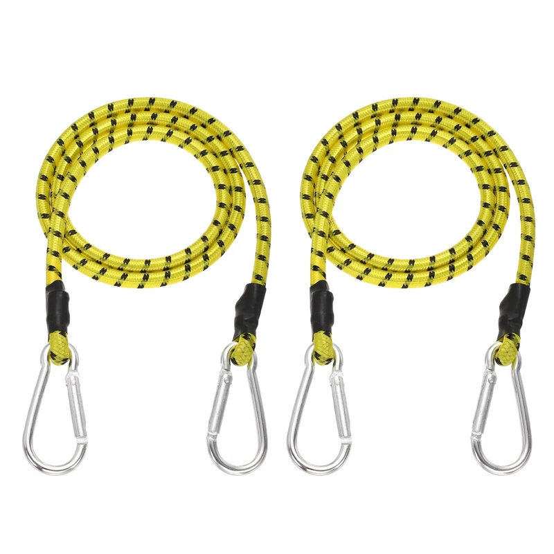2 Pcs 3.3ft Elastic Bungee Cords with Carabiners Outdoor Bungee Cords Yellow