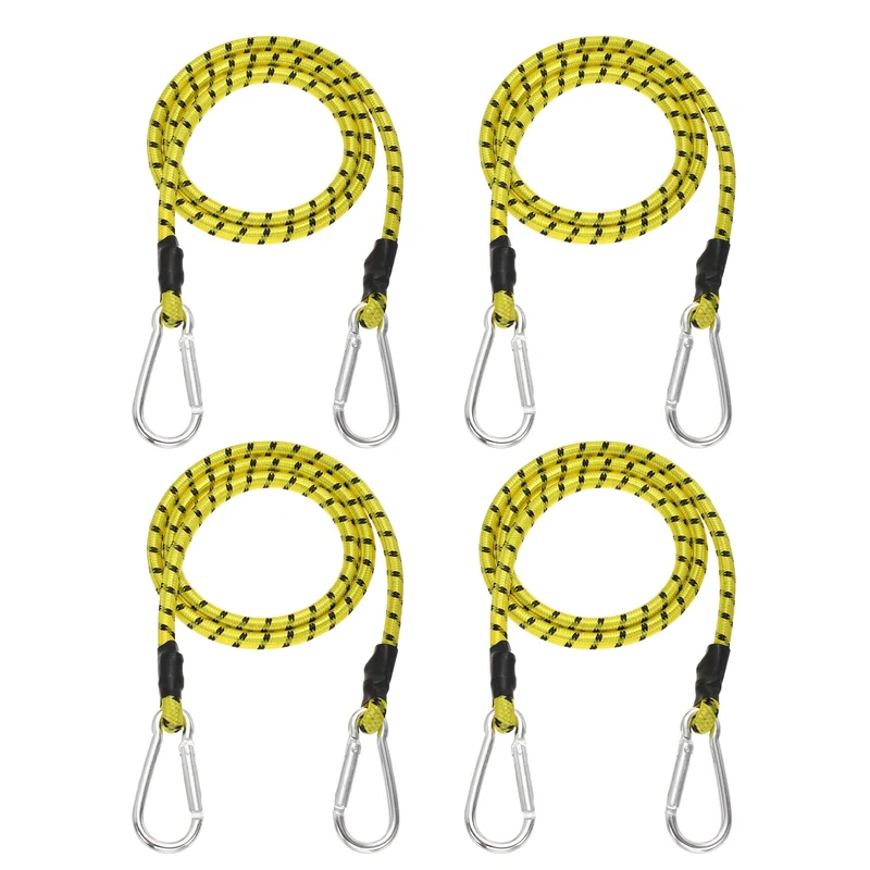 4 Pcs 3.3ft Elastic Bungee Cords with Carabiners Outdoor Bungee Cords Yellow