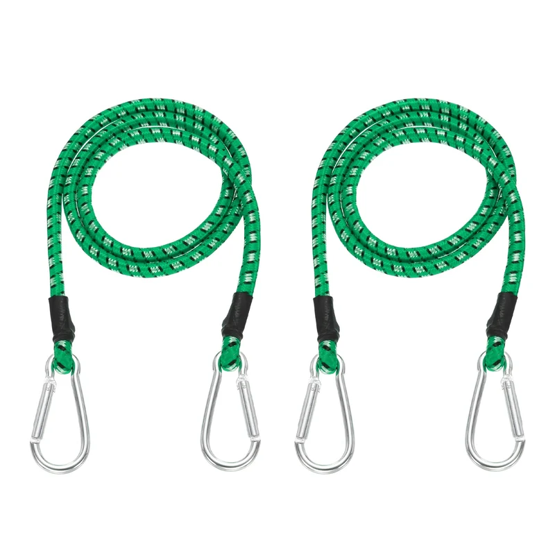 2 Pcs 3.3ft Elastic Bungee Cords with Carabiners Outdoor Bungee Cords Green