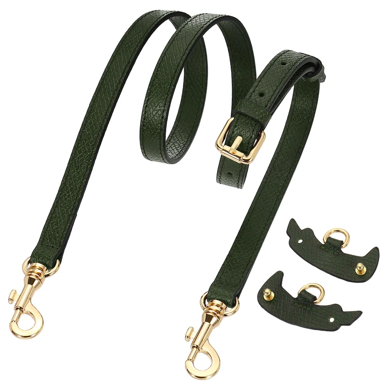 1Set Leather Bag Strap, 37.4"-45.3" Crossbody Straps (Dark Green, Gold Buckle)