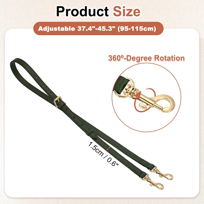 1Set Leather Bag Strap, 37.4"-45.3" Crossbody Straps (Dark Green, Gold Buckle)