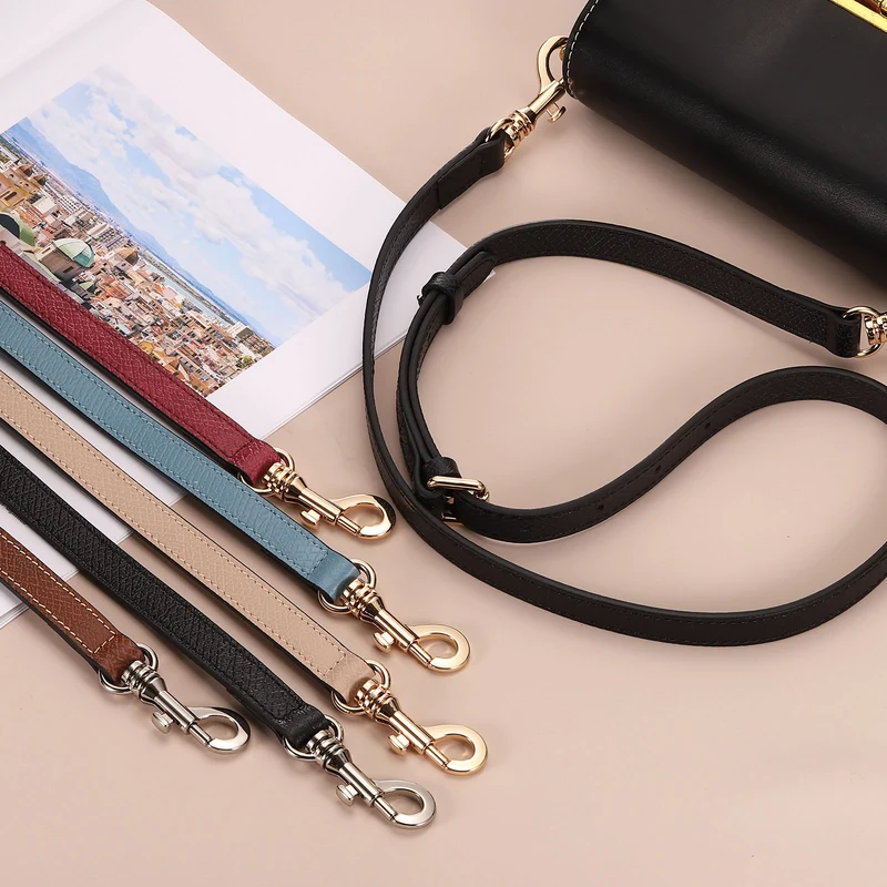 1Set Leather Bag Strap, 37.4"-45.3" Crossbody Straps Graphite Grey, Gold Buckle