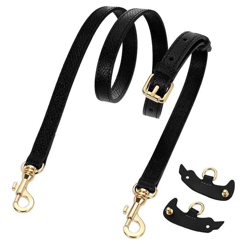 1Set Leather Bag Strap, 37.4"-45.3" Crossbody Straps (Black, Gold Buckle)