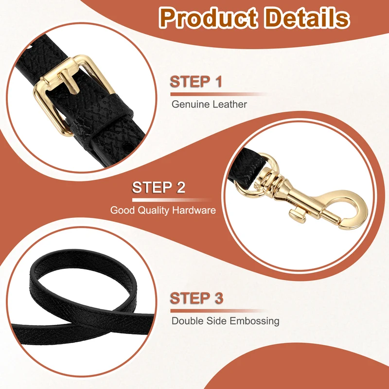 1Set Leather Bag Strap, 37.4"-45.3" Crossbody Straps (Black, Gold Buckle)