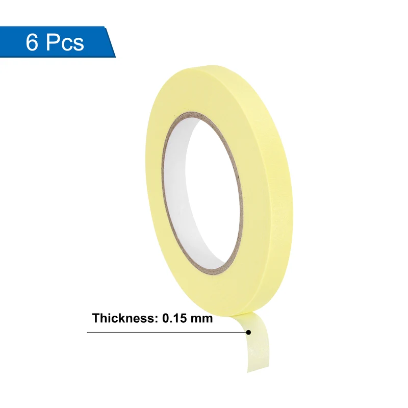 6 Pcs 0.5 Inch Wide 60 Yards Light Yellow Masking Tape Painters Tape Rolls