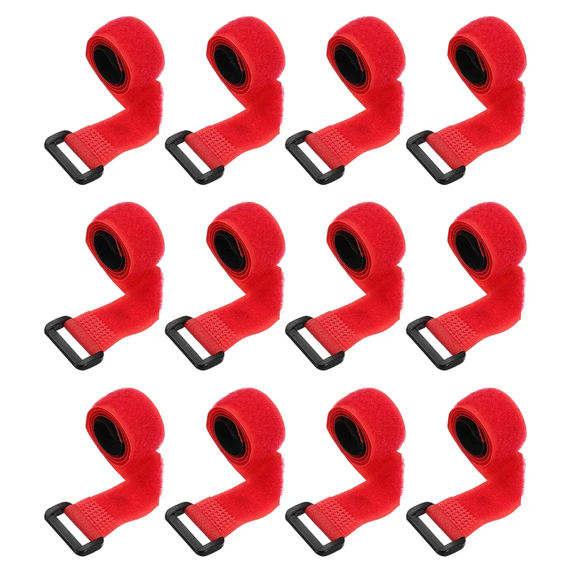 12Pcs 0.8"x15.7" Reusable Cinch Strap Hook and Loop Cable Securing Strap Red