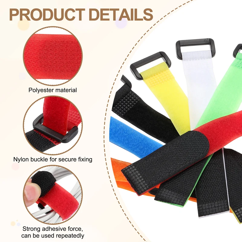 12Pcs 0.8"x15.7" Reusable Cinch Strap Hook and Loop Cable Securing Strap Red