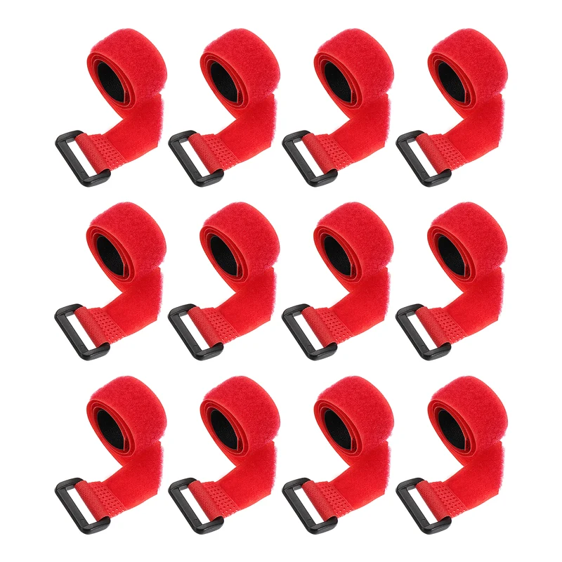 12Pcs 0.8"x13.8" Reusable Cinch Strap Hook and Loop Cable Securing Strap Red