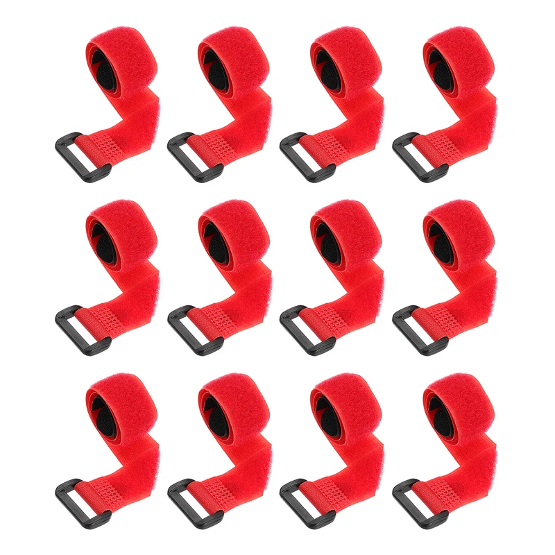12Pcs 0.8"x11.8" Reusable Cinch Strap Hook and Loop Cable Securing Strap Red