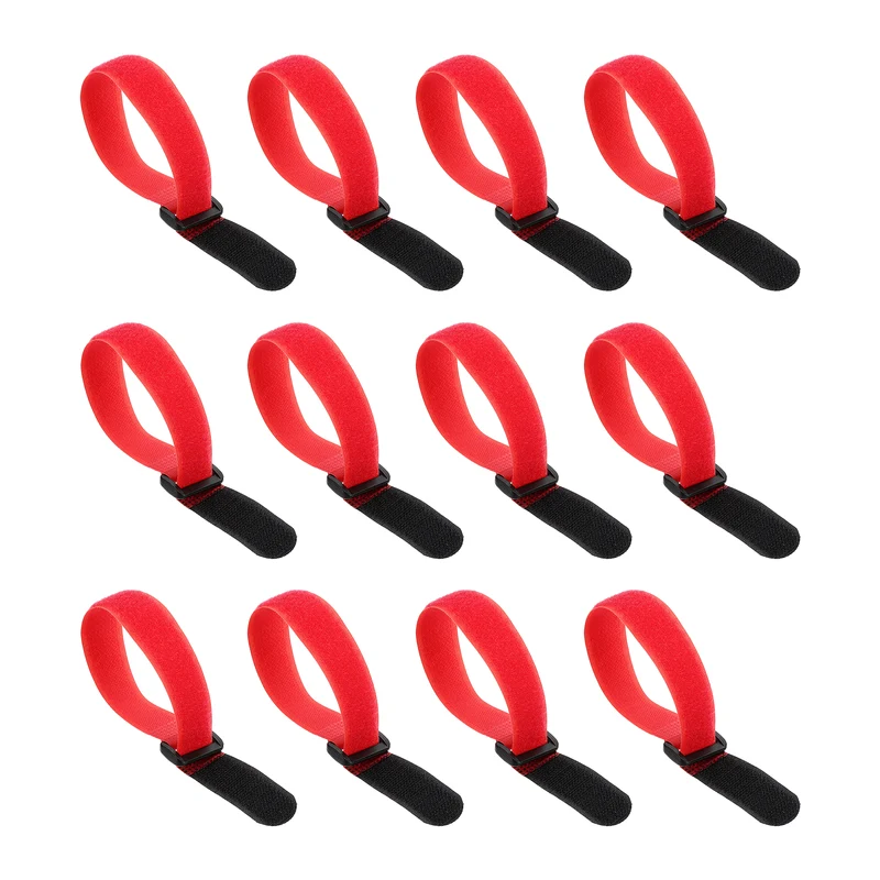 12Pcs 0.8"x9.8" Reusable Cinch Strap Hook and Loop Cable Securing Strap Red