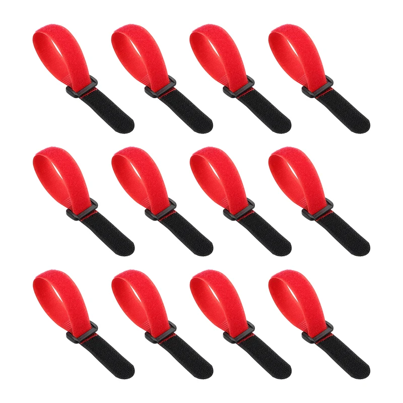 12Pcs 0.8"x8" Reusable Cinch Strap Hook and Loop Cable Securing Strap Red