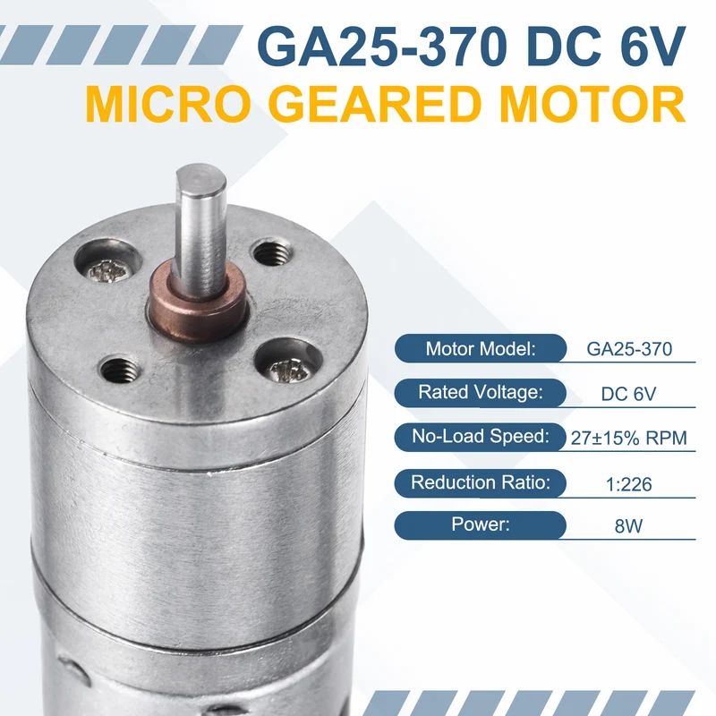 GA25-370 DC 6V Micro Geared Motor with Hall Encoder 25mm Shaft 1:226 Ratio
