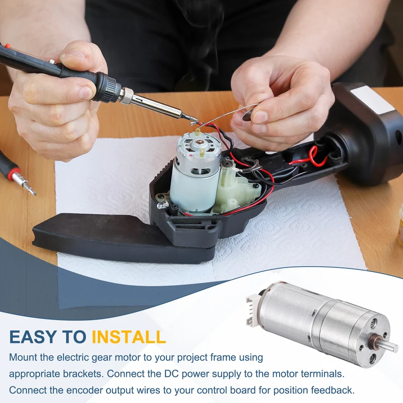 GA25-370 DC 6V Micro Geared Motor with Hall Encoder 25mm Shaft 1:377 Ratio