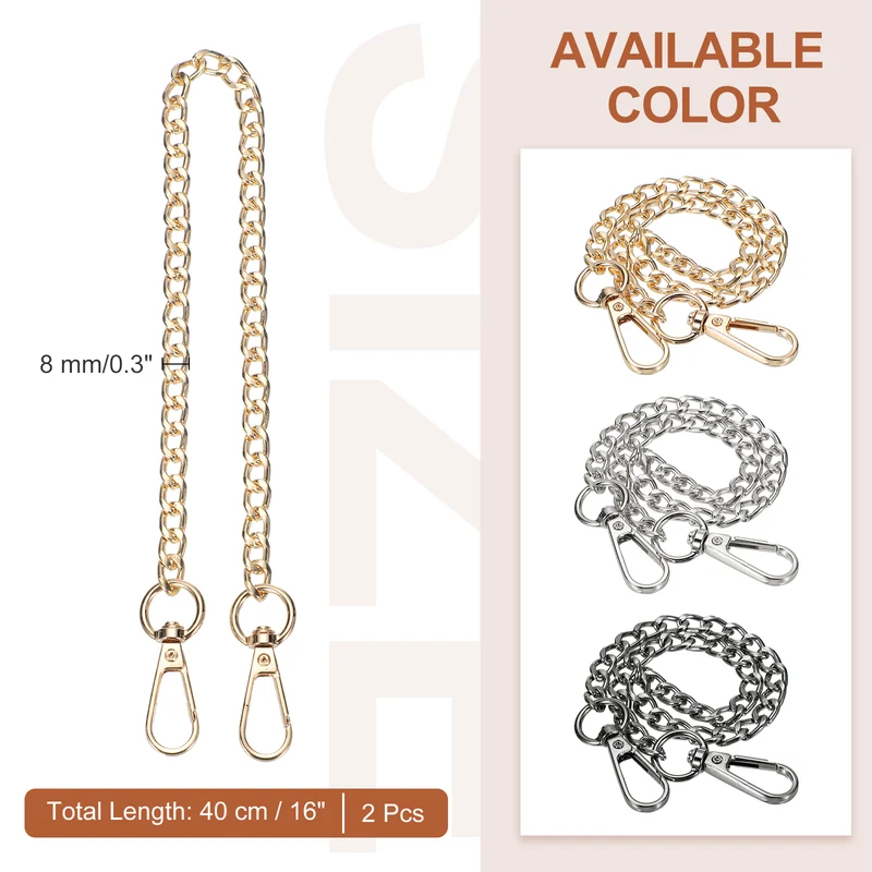 2Pcs 16" Purse Chain Strap Iron Bag Strap Replacement for Handbag Clutch Gold