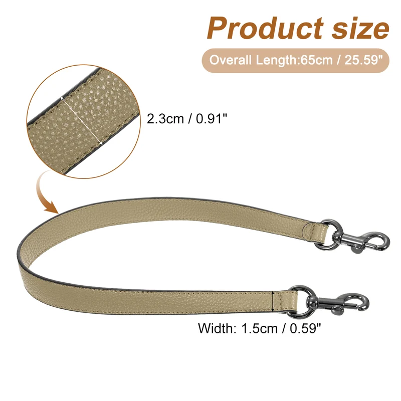 25.59 Inch PU Leather Short Bag Strap with Clasp, Khaki, Grey Buckle