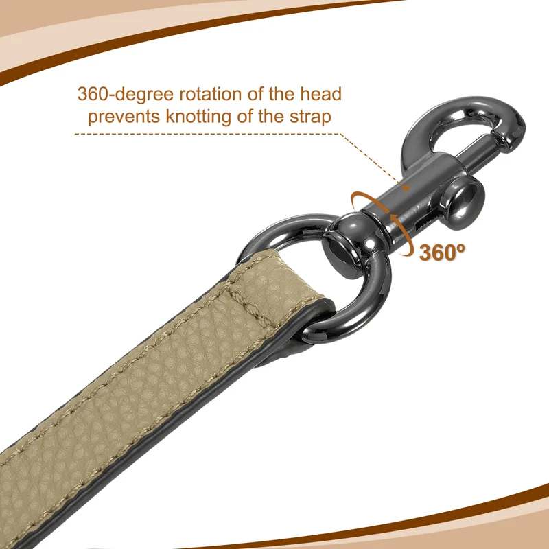 25.59 Inch PU Leather Short Bag Strap with Clasp, Khaki, Grey Buckle