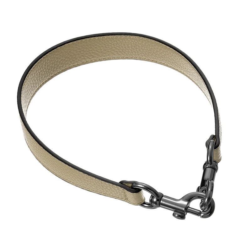 19.29 Inch PU Leather Short Bag Strap with Clasp, Khaki, Grey Buckle