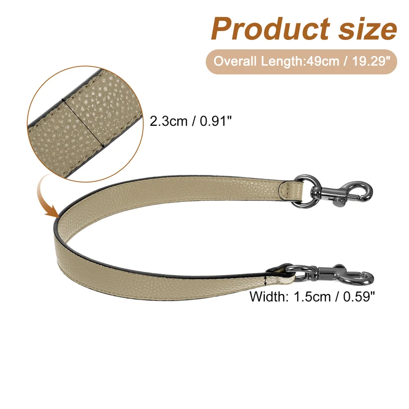 19.29 Inch PU Leather Short Bag Strap with Clasp, Khaki, Grey Buckle