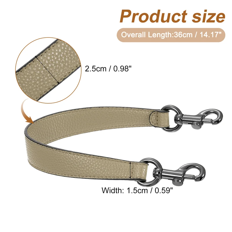 14.17 Inch PU Leather Short Bag Strap with Clasp, Khaki, Grey Buckle