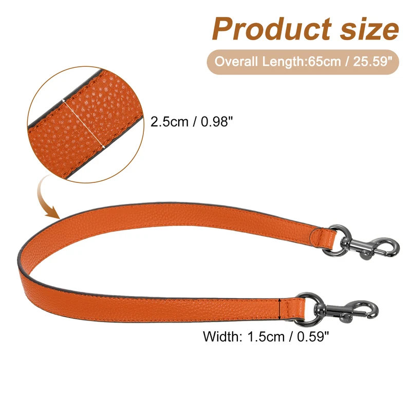 25.59 Inch PU Leather Short Bag Strap with Clasp, Orange, Grey Buckle