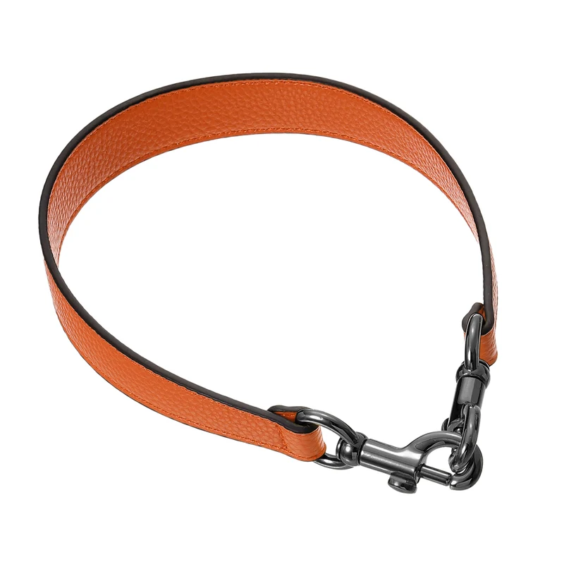 19.29 Inch PU Leather Short Bag Strap with Clasp, Orange, Grey Buckle