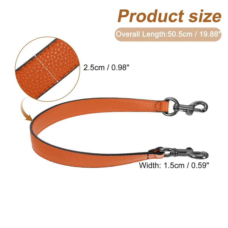 19.29 Inch PU Leather Short Bag Strap with Clasp, Orange, Grey Buckle