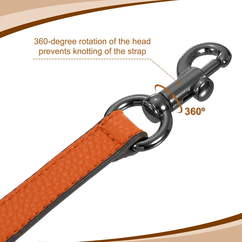 19.29 Inch PU Leather Short Bag Strap with Clasp, Orange, Grey Buckle