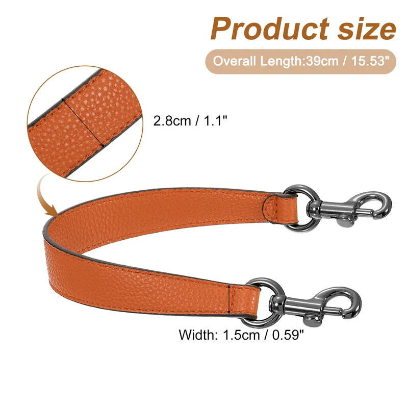 14.17 Inch PU Leather Short Bag Strap with Clasp, Orange, Grey Buckle