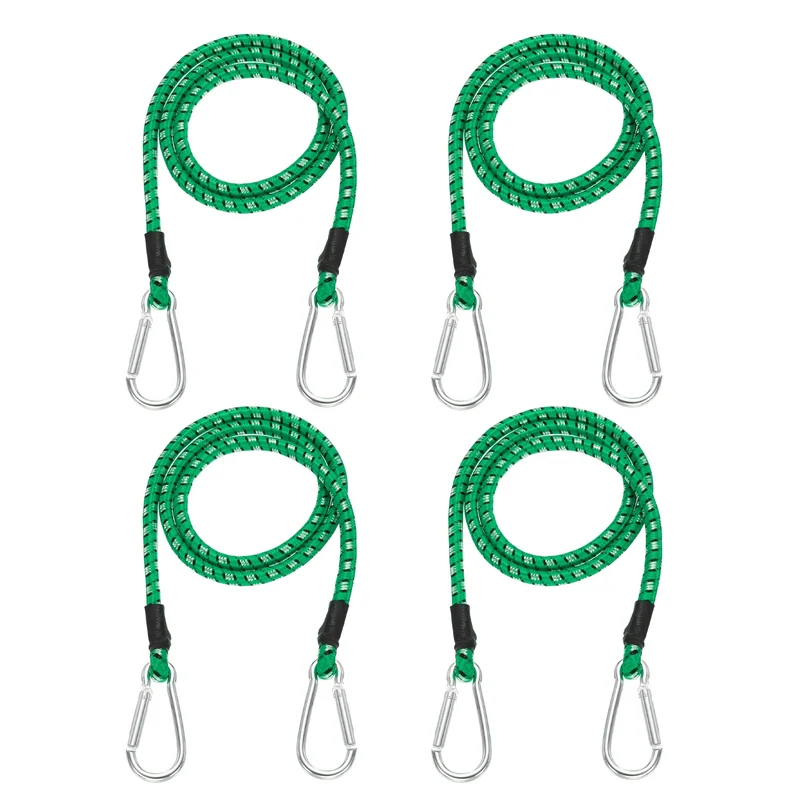 4 Pcs 3.3ft Elastic Bungee Cords with Carabiners Outdoor Bungee Cords Green