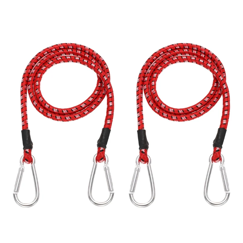 2 Pcs 3.3ft Elastic Bungee Cords with Carabiners Outdoor Bungee Cords Red