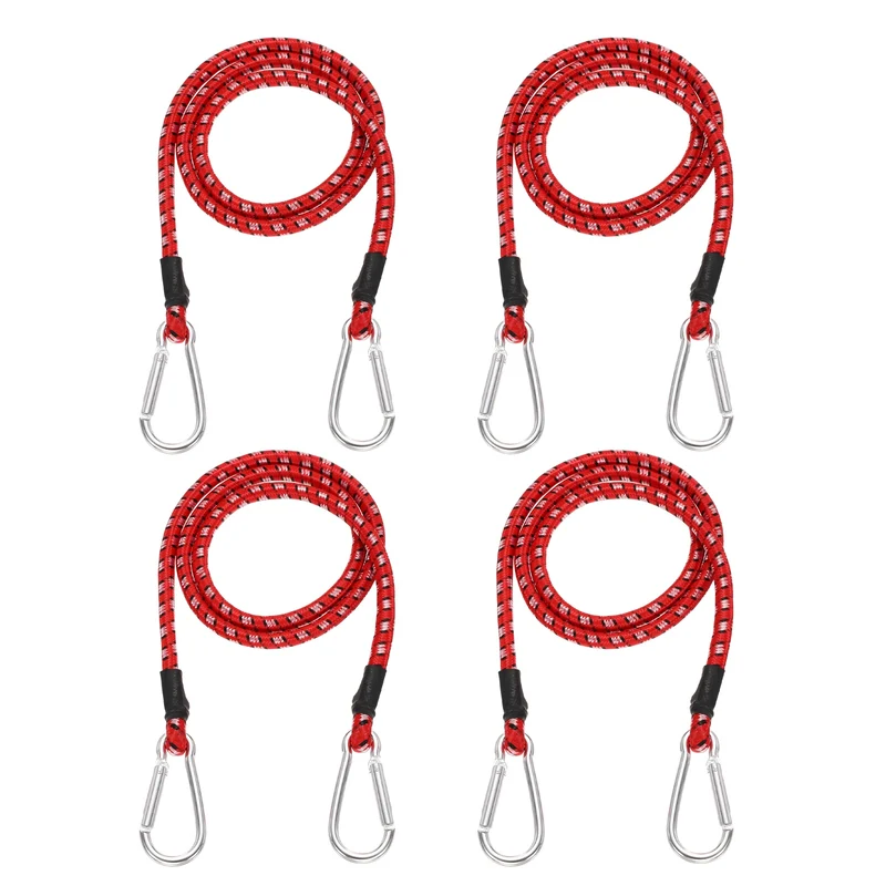 4 Pcs 3.3ft Elastic Bungee Cords with Carabiners Outdoor Bungee Cords Red