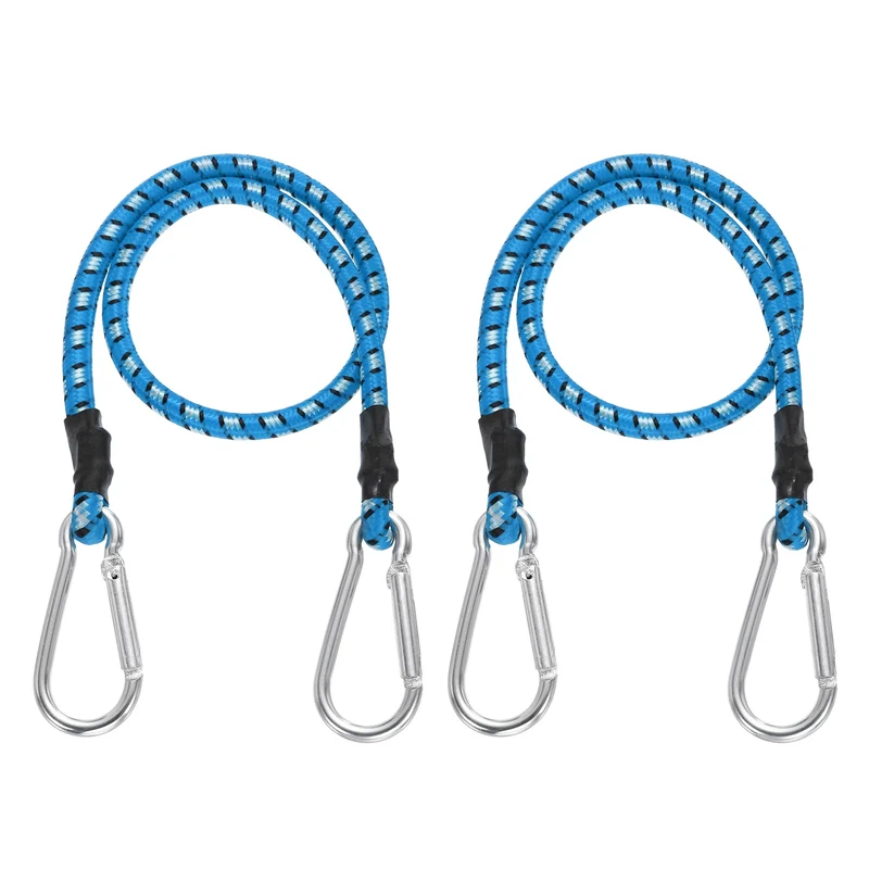 2 Pcs 2ft Elastic Bungee Cords with Carabiners Outdoor Bungee Cords Blue